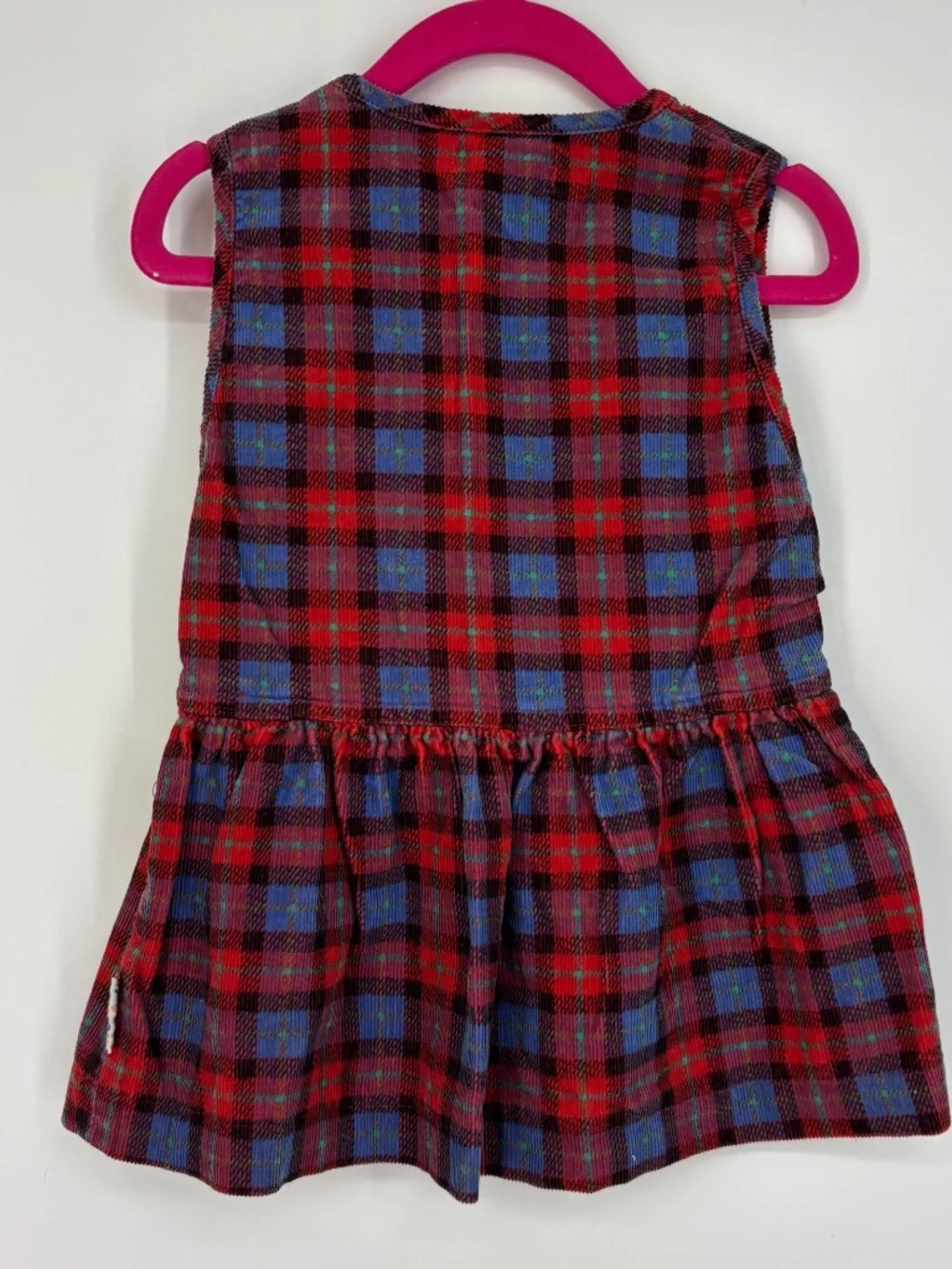 Gymboree Girls Small 18 24 Mo 2T Vintage Corduroy Pinafore Dress Blue Red Plaid